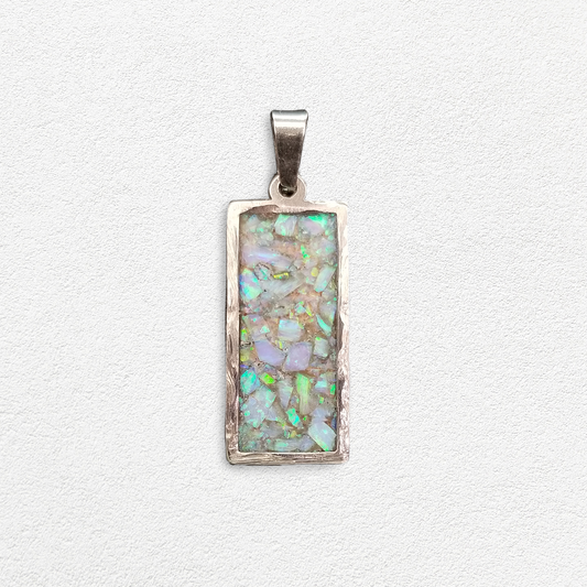 Custom Rectangle Opal Inlay Pendant and Necklace