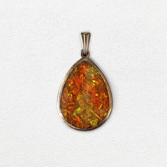 Custom Teardrop Opal Inlay Pendant Necklace