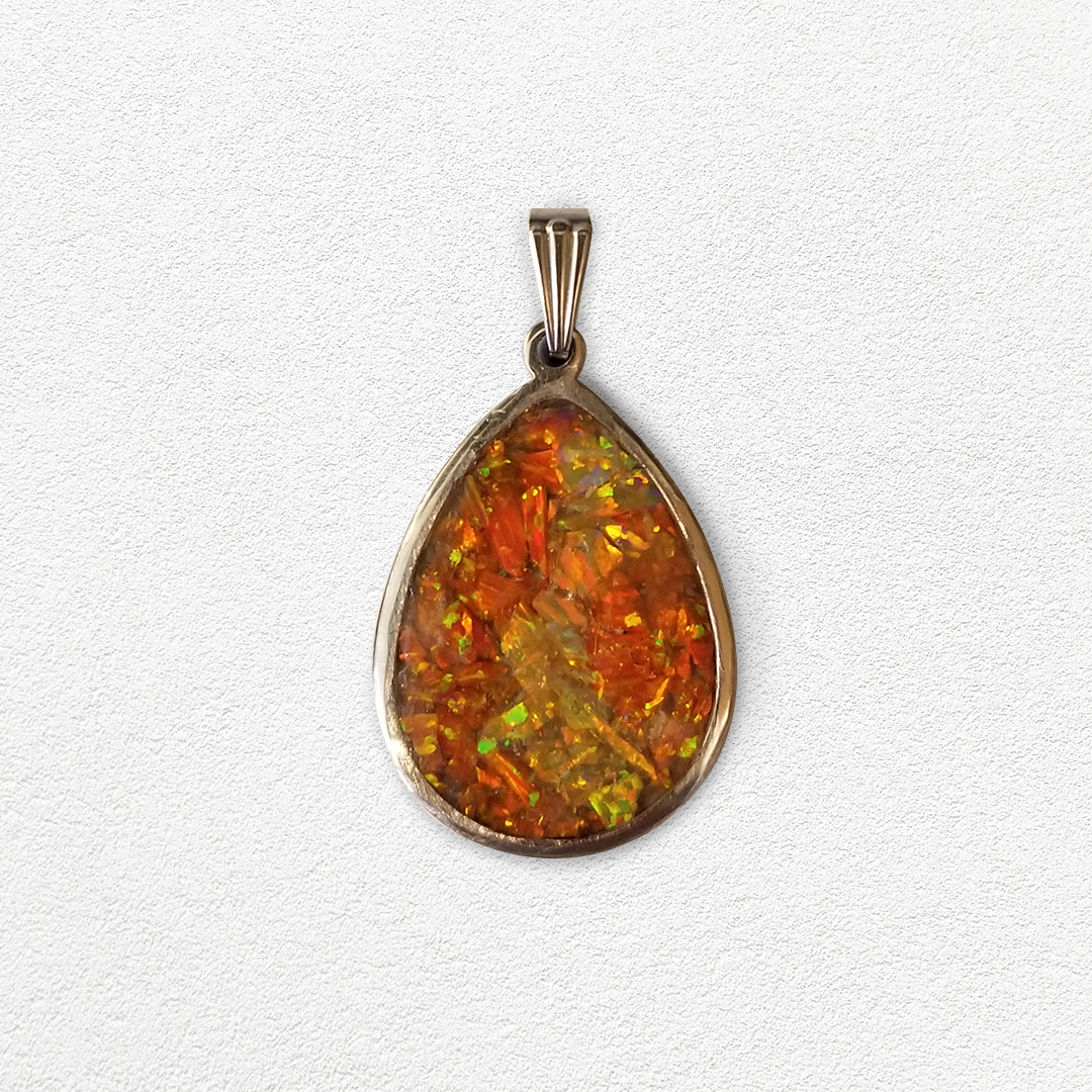 Custom Teardrop Opal Inlay Pendant and Necklace