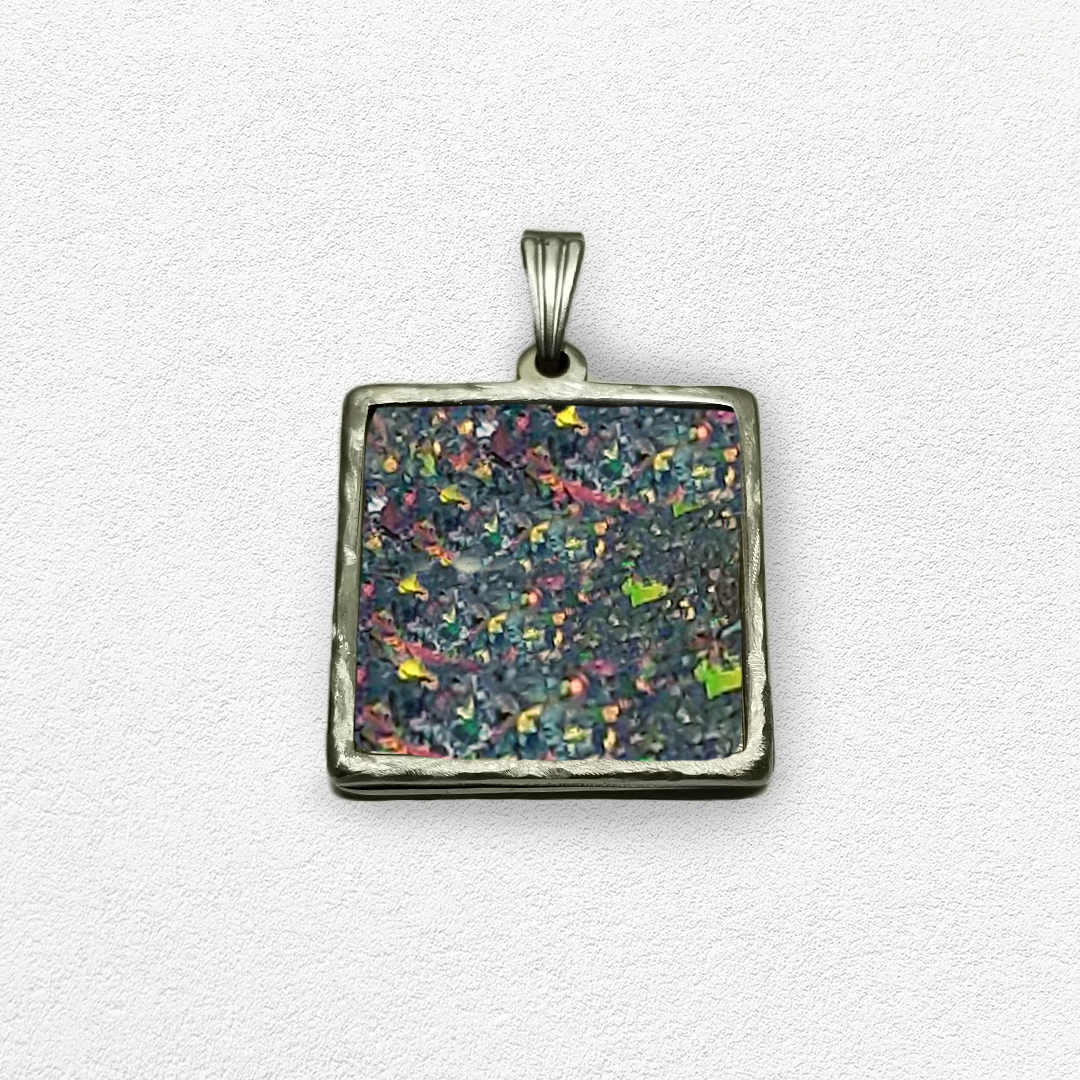 Custom Square Opal Inlay Memorial Pendant Necklace